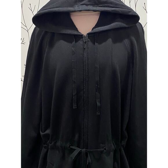 PureJill J.JILL Black 3/4 Sleeve Hood Zip Drawstring Jacket MEDIUM Cotton Modal - Picture 3 of 6